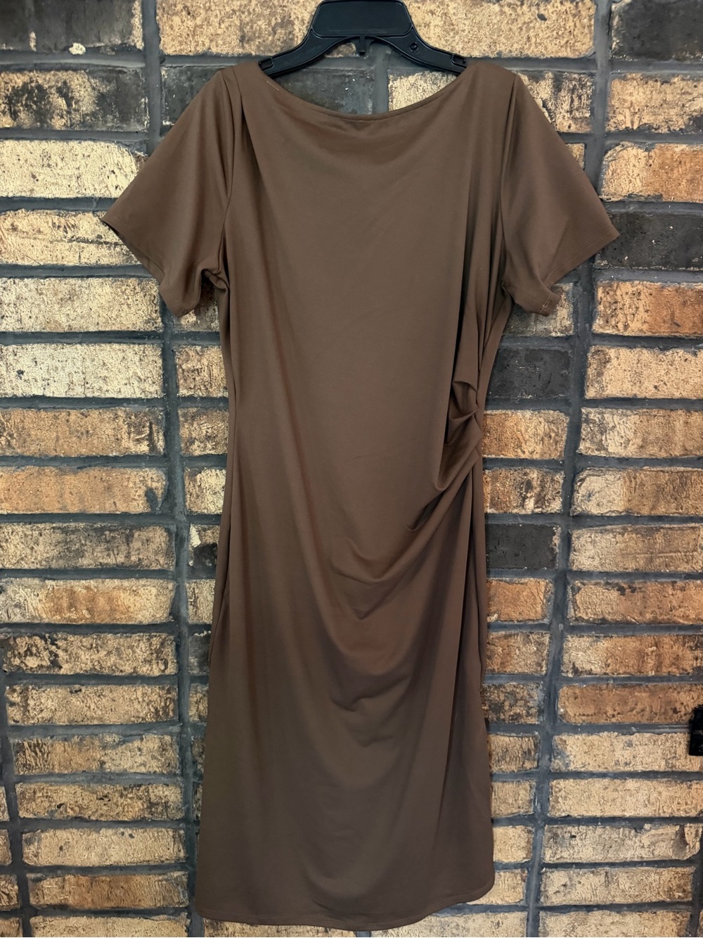 Halara Brown Short-Sleeve Ruched Bodycon Midi Dress